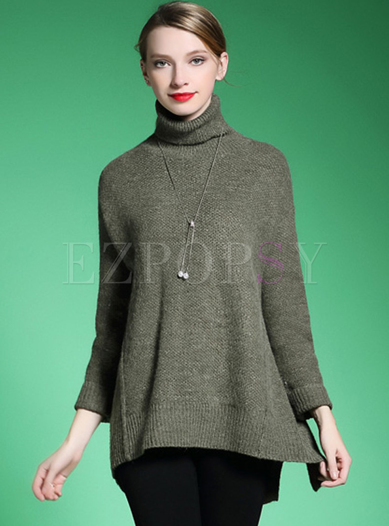 Turtle Neck Solid Color Brief Patch Sweater