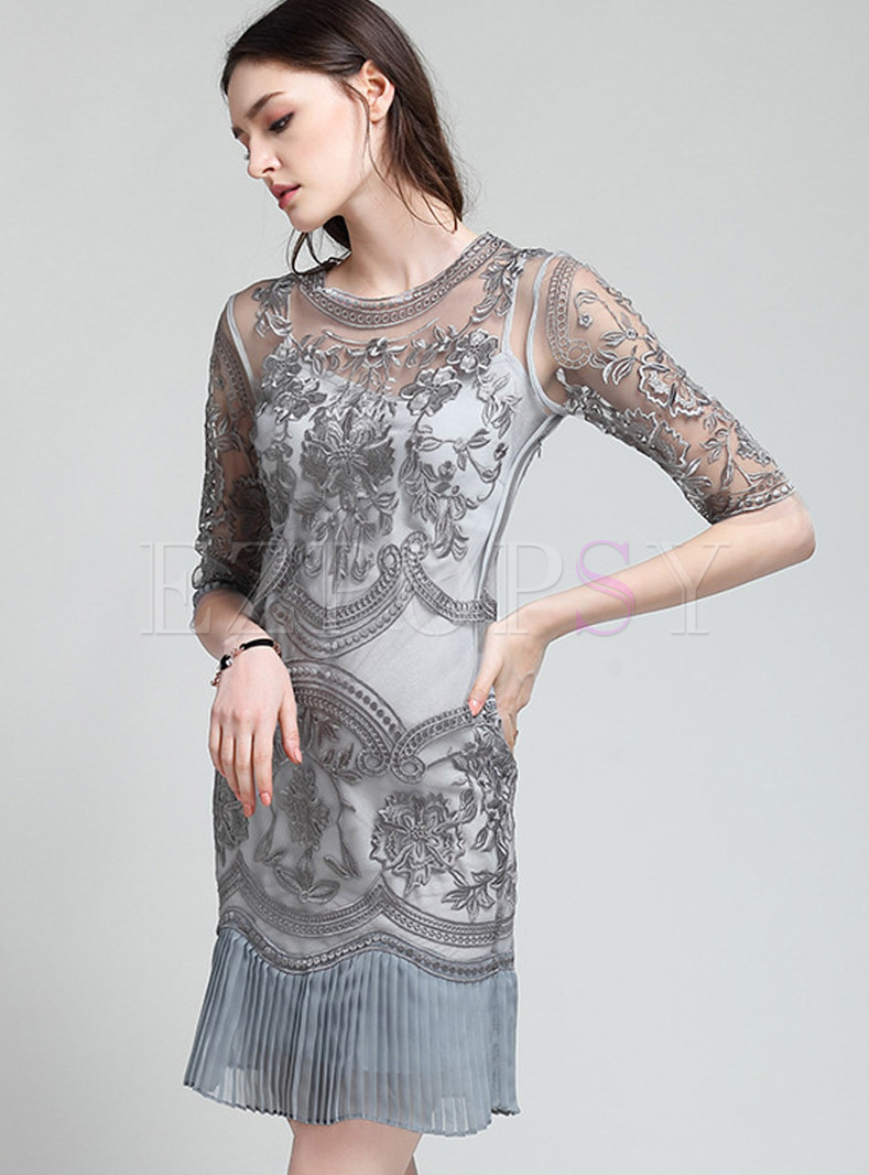 Sexy Lace Pleat Stitching Bodycon Dress
