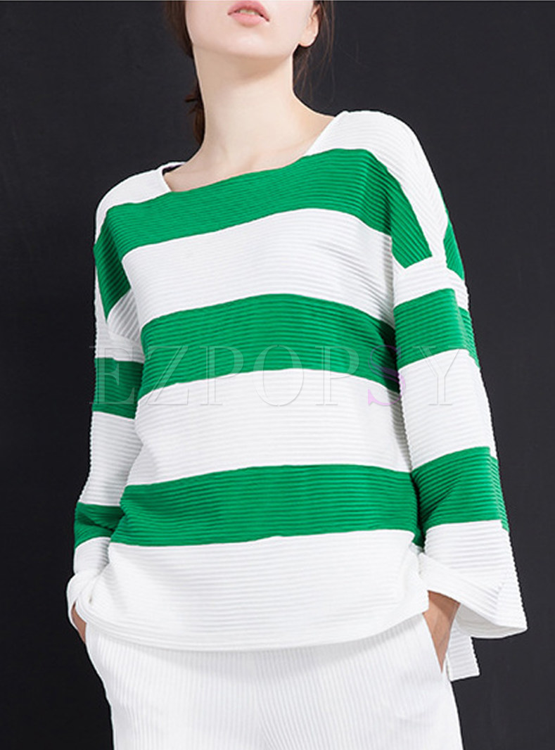 Loose Stripe Hit Color Slit T-shirt