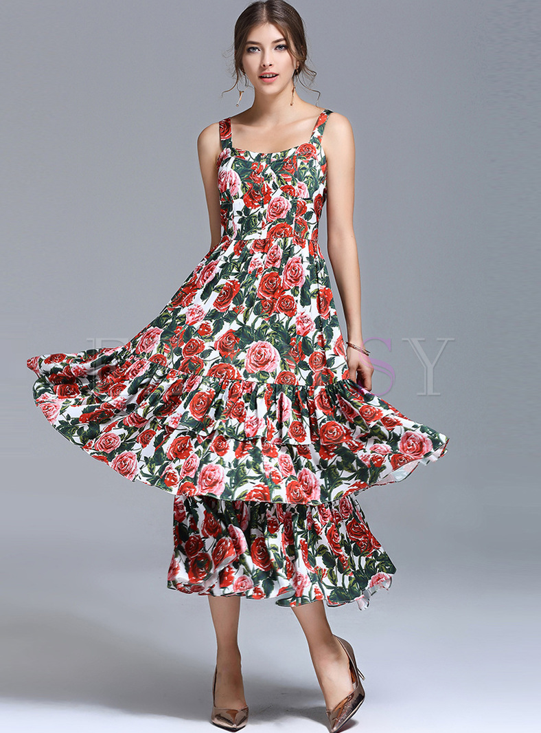 Dresses | Maxi Dresses | Bohemia Floral Print Multilayer Waist Maxi Dress