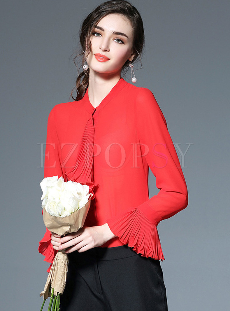 Flare Sleeve Solid Color Stylish T-shirt