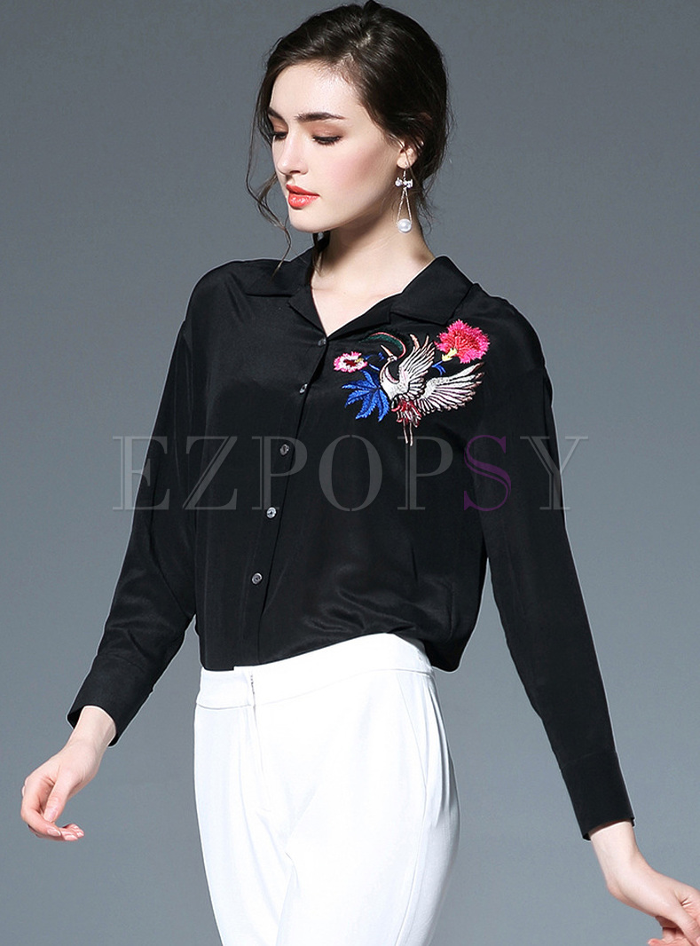 Elegant Lapel Embroidery Single-breasted Blouse