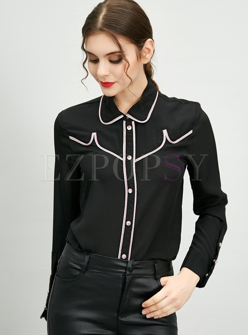Brief Work Turn Down Collar Pure Color Blouse