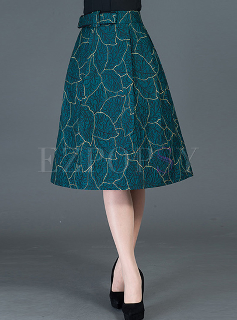 Vintage A-Line Pleated Jacquard Skirt