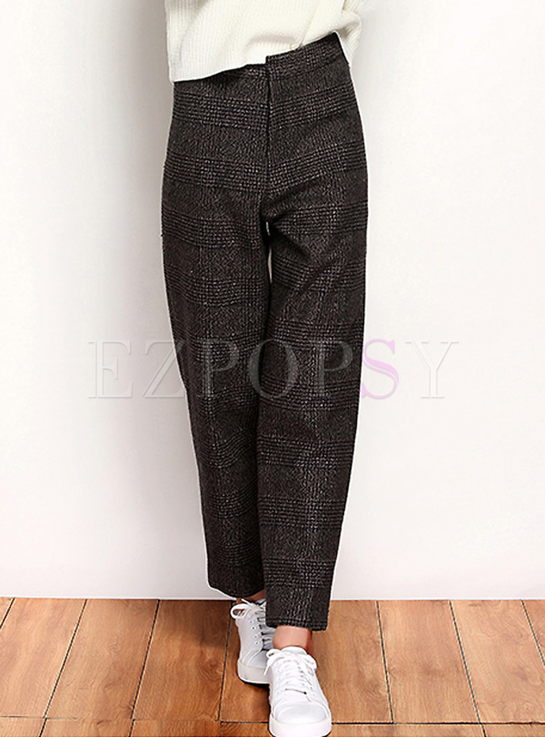 Casual Loose High Waist Plaid Straight Trousers