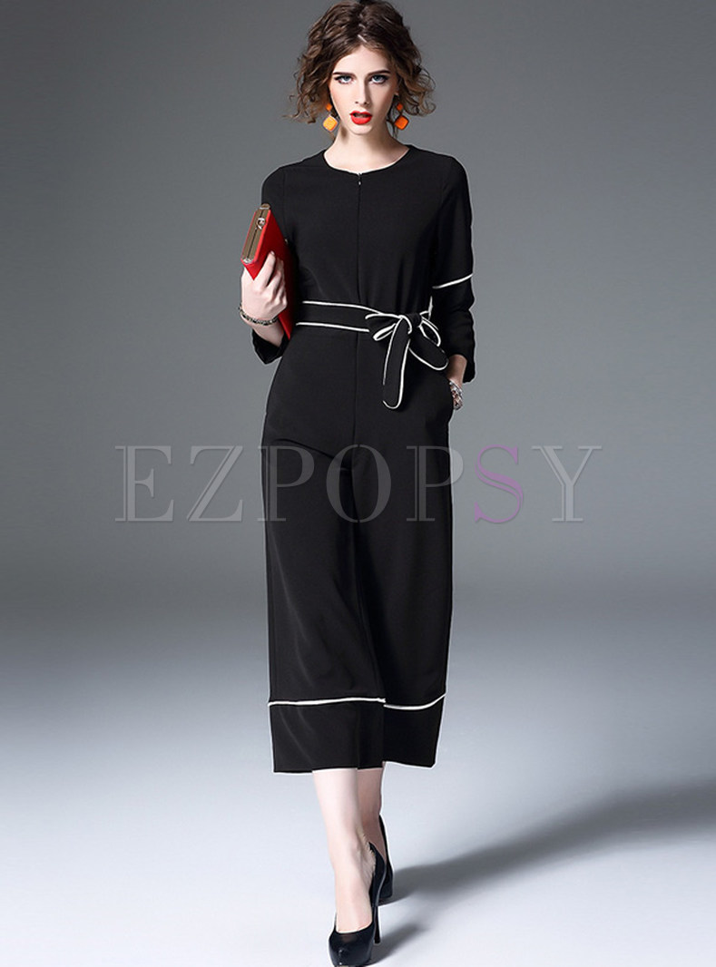 Slim 3/4 Sleeve Lace-up Jumpsuits