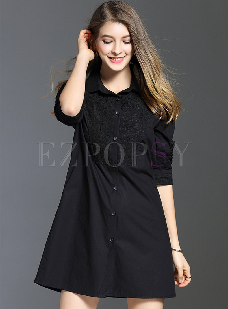 Brief Embroidery Loose Solid Color Blouse