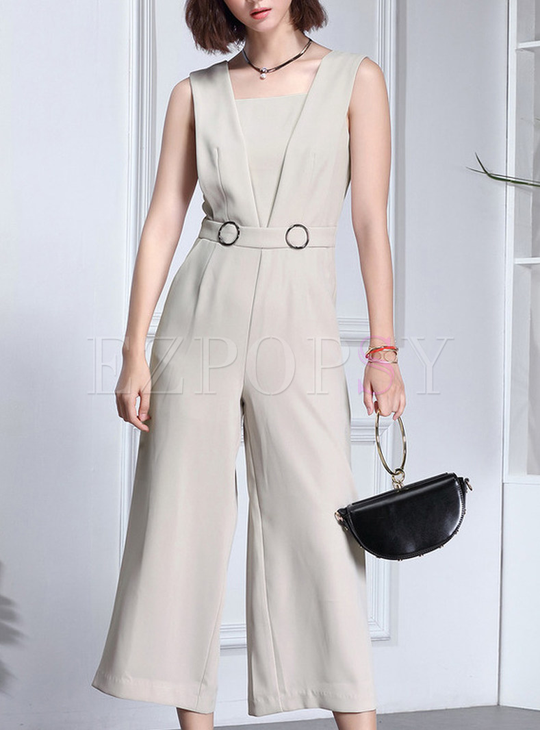 Brief Work Loose Pure Color Jumpsuit