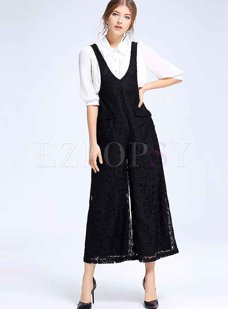 Casual Hollow Out Lace Pants