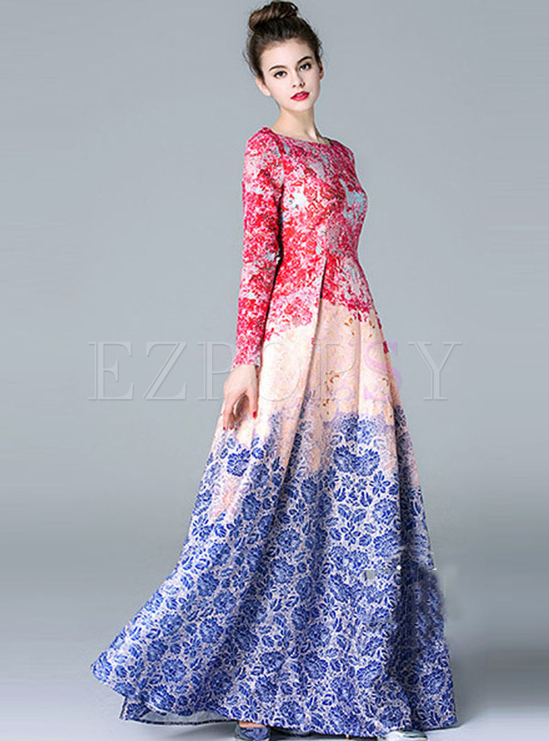 Dresses | Maxi Dresses | Fashionbale Print Jacquard Big Hem Maxi Dress