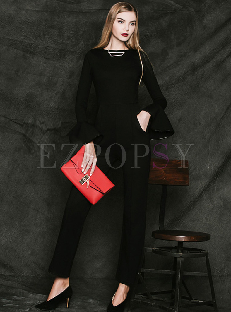 Party O-Neck Flare Sleeve High-Waist Jumpsuit