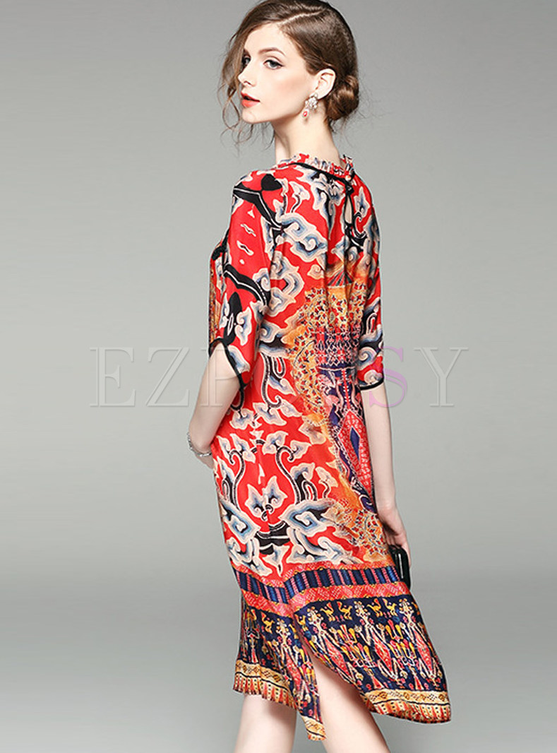 Dresses | Shift Dresses | Ethnic Print O-neck Loose Shift Dress