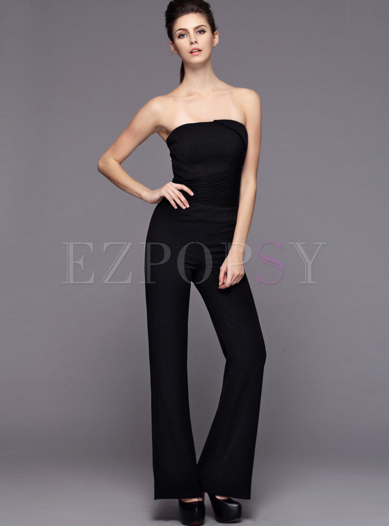Sexy Strapless Pure Color Slim Jumpsuit
