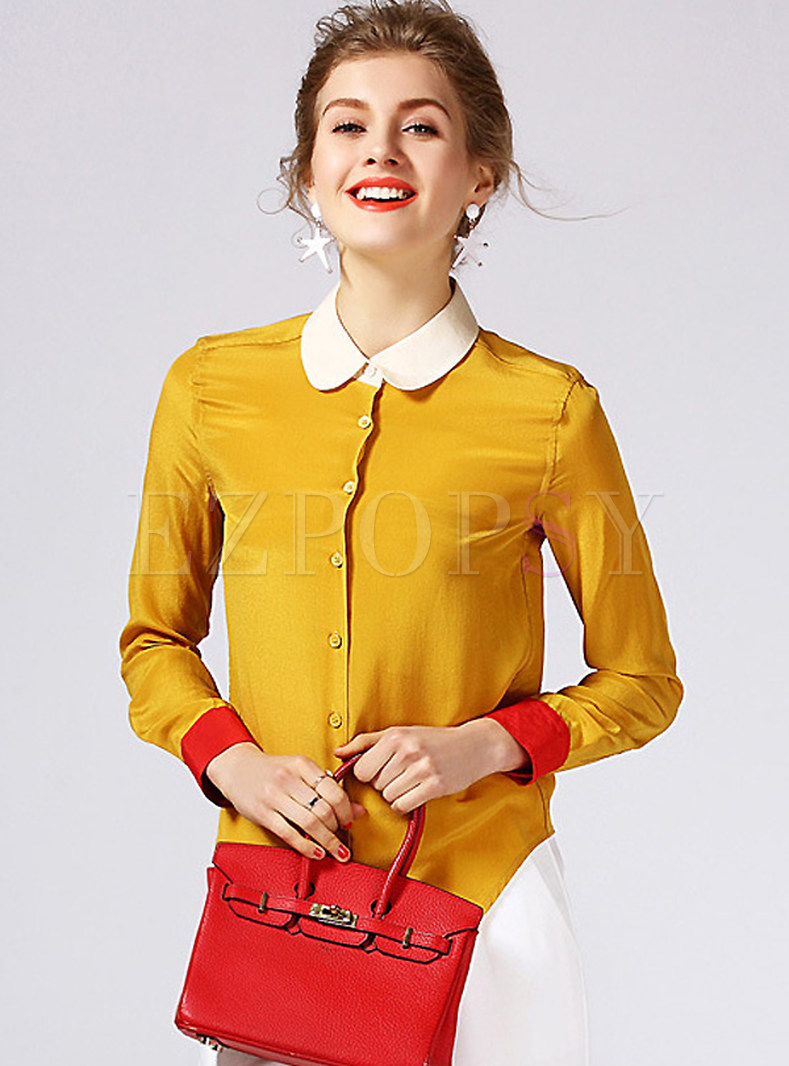 High-end Hit Color Long Sleeve Patchwork Blouse