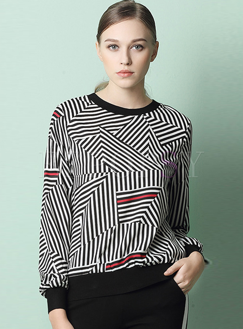 Casual Color-blocked Stripe T-shirt