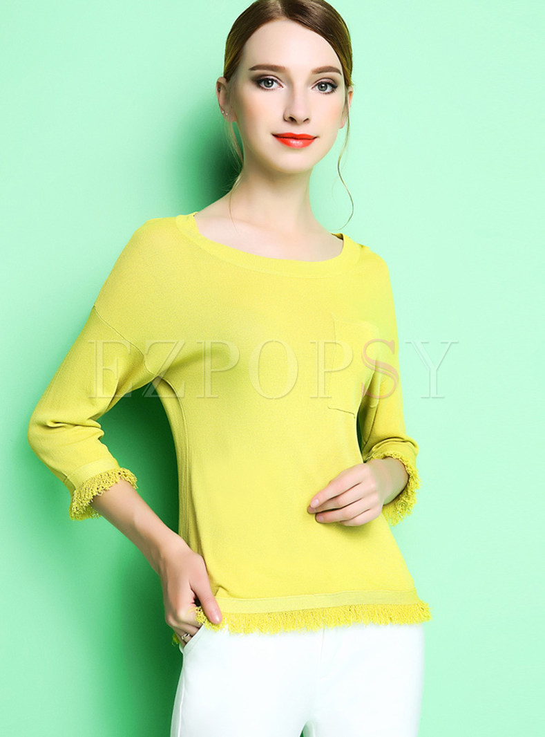 Casual O-neck Pure Color T-Shirt
