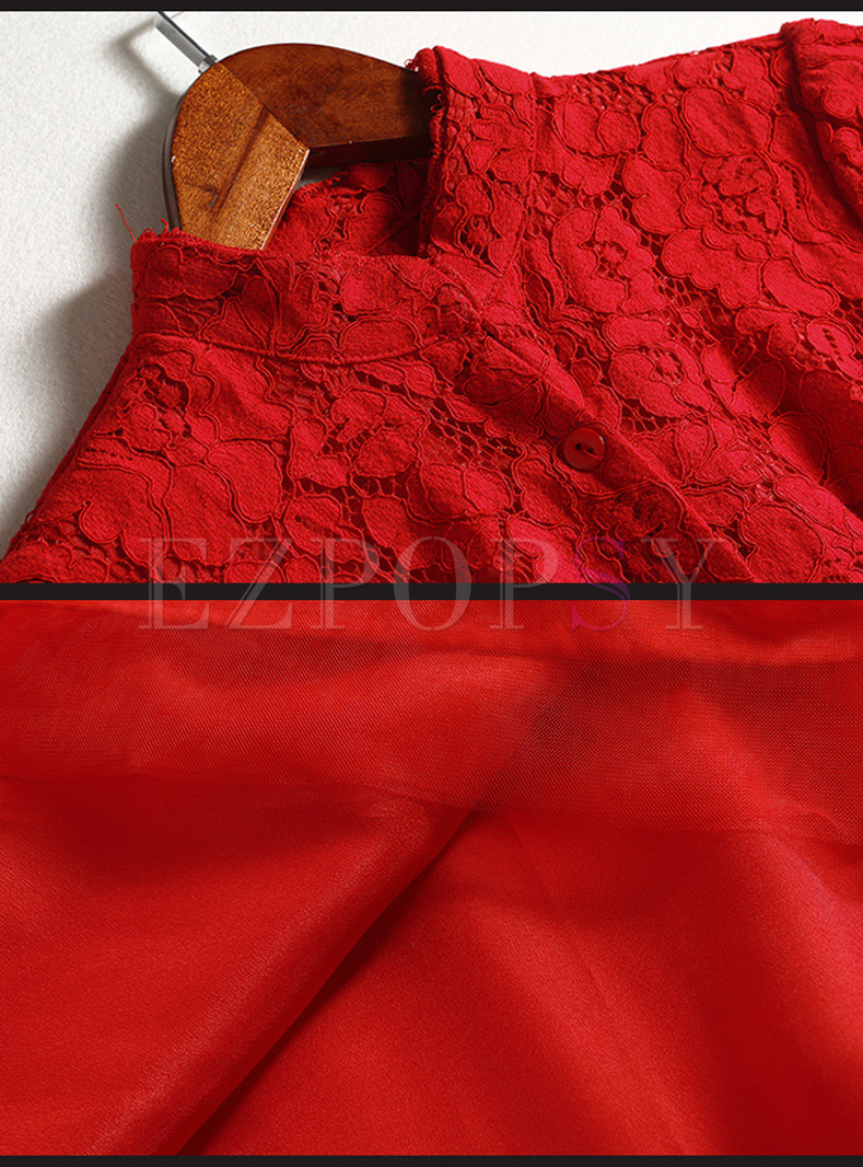 Dresses | Maxi Dresses | Elegant Red Lace Embroidery Waist Maxi Dress
