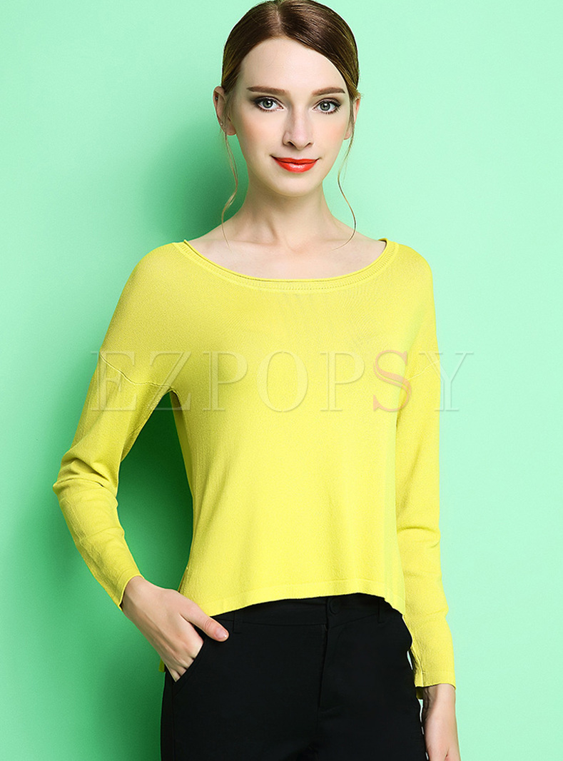 Brief Pure Color Split Slim Knitted T-shirt
