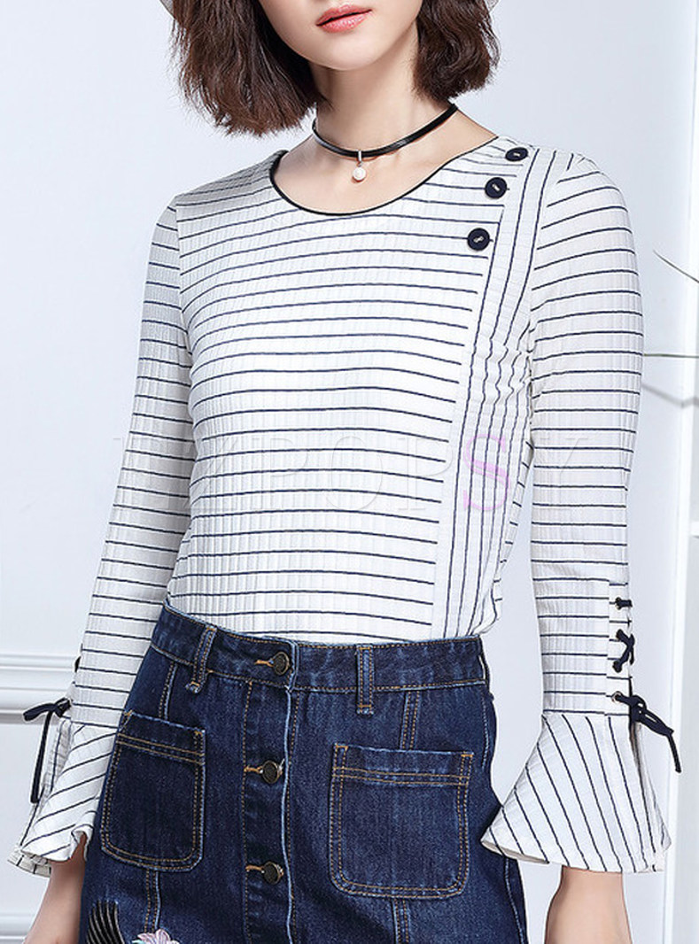 Casual Flare Sleeve Striped T-Shirt