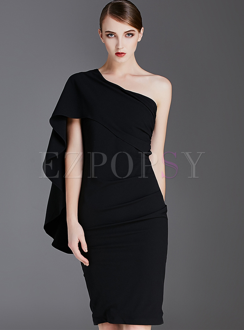 Elegant One-shoulder Falbala Skinny Dress