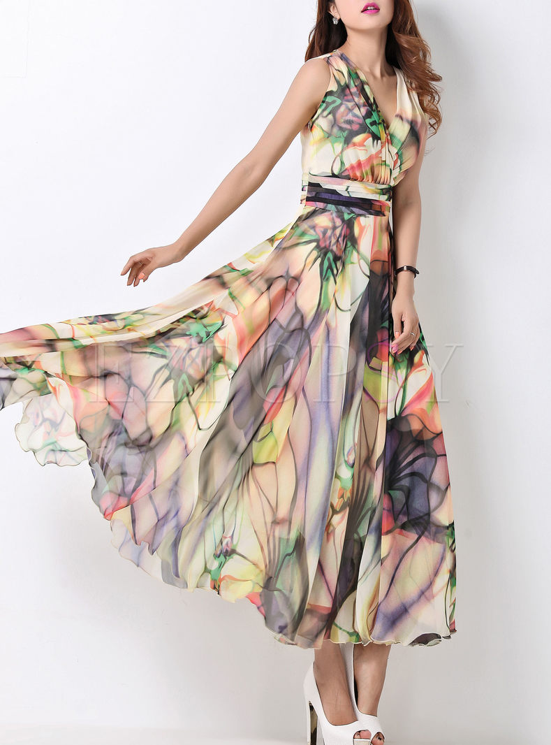 Dresses | Maxi Dresses | Elegant Nipped Waist Sleeveless Chiffon Maxi Dress