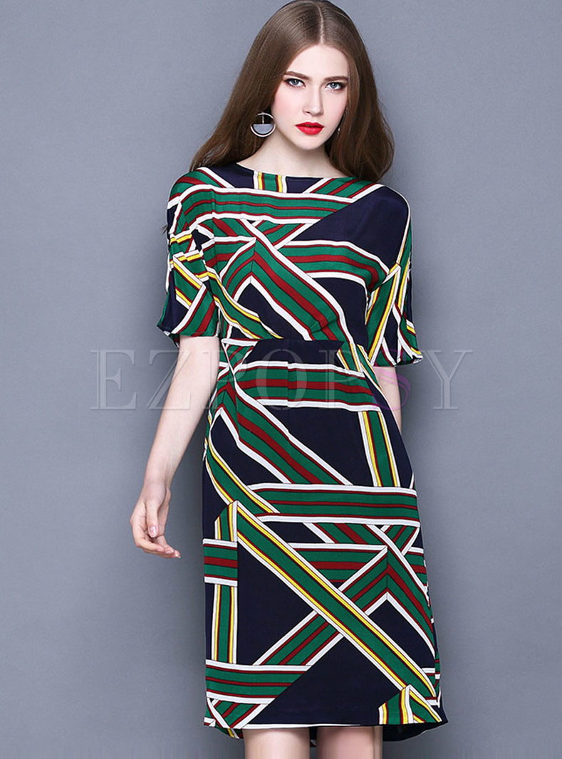 Modern Geometric Print Short Sleeve Bodycon Dress