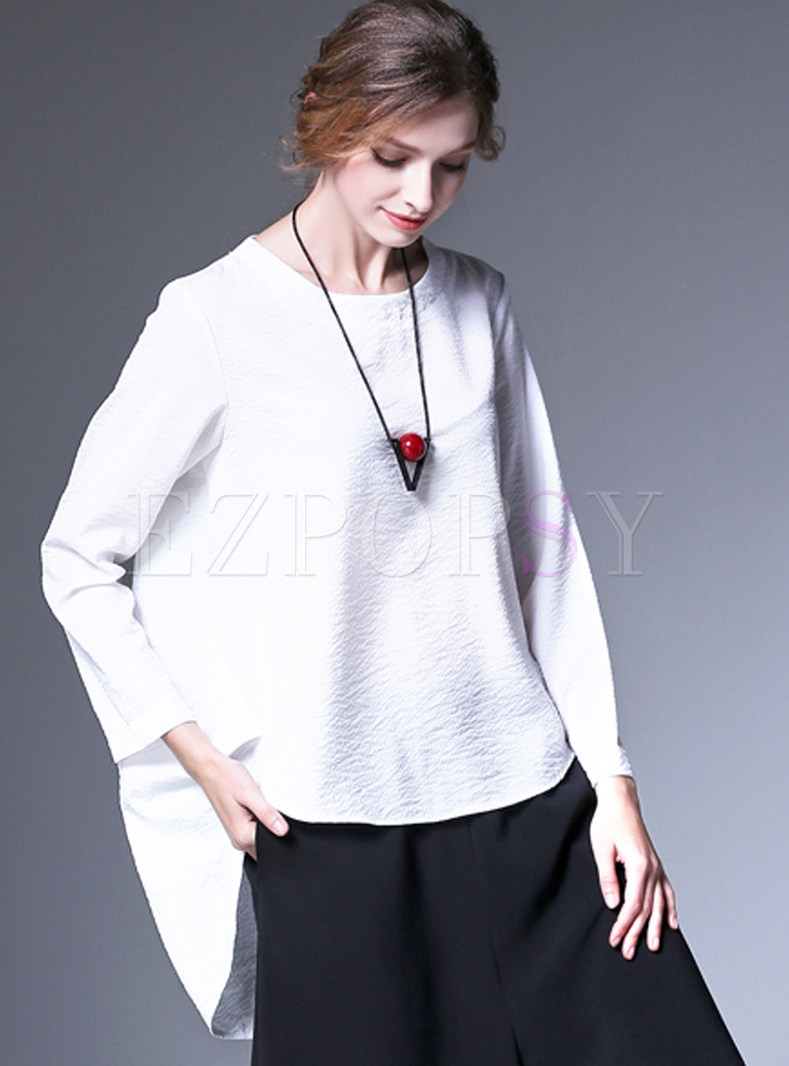 Casual Pure Color O-neck Pullover T-Shirt