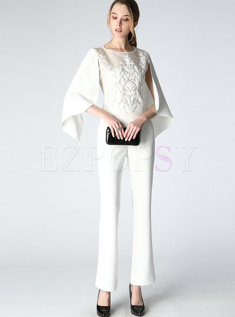 Fashion O-neck Embroidery Two-piece Outfits