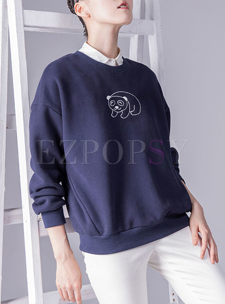 Casual Loose Patchwork Embroidery Sweatshirt