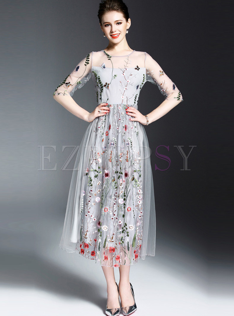 Dresses | Maxi Dresses | Mesh Embroidered Wedding Bridesmaid Dress