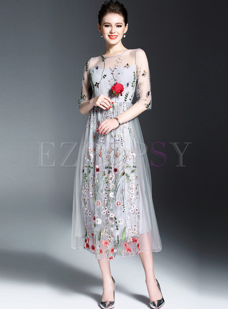 Dresses | Maxi Dresses | Mesh Embroidered Wedding Bridesmaid Dress