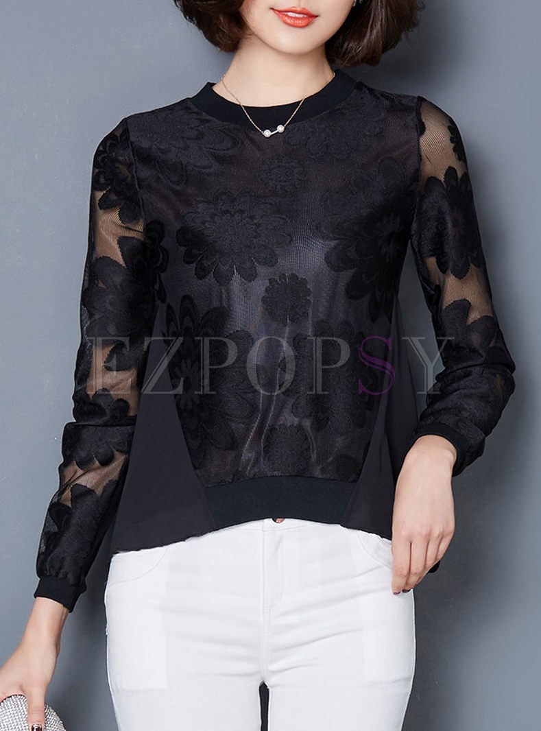 Elegant Lace Patchwork Embroidery T-shirt
