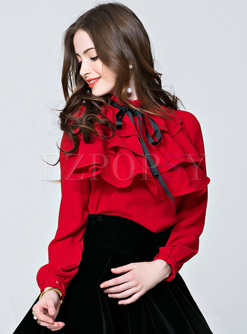 Pullover Ruffle Long Sleeve Blouse