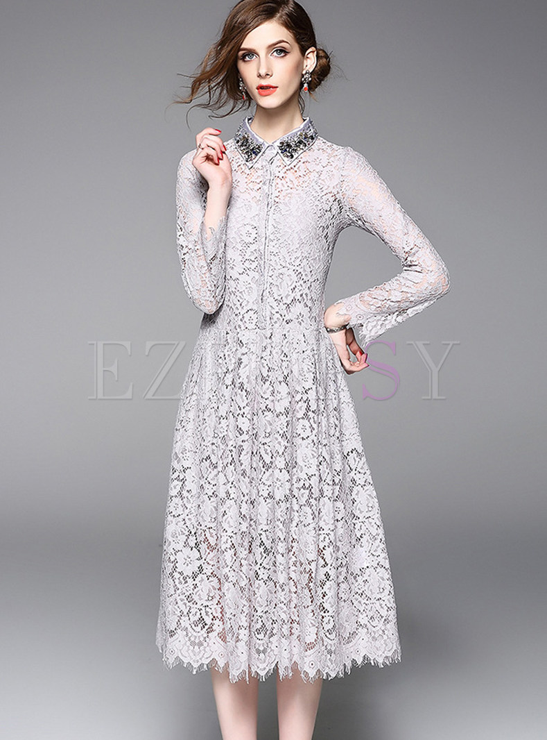 Dresses | Maxi Dresses | Sexy Lace Turn Down Collar Maxi Dress