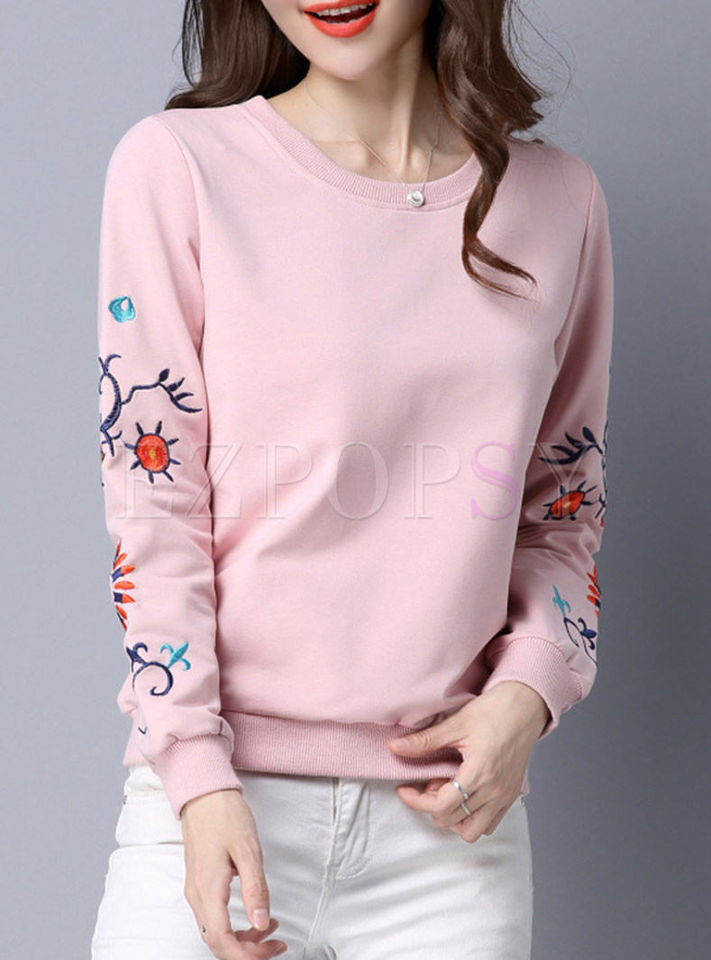 Casual Patch Embroidery Loose Hoodies