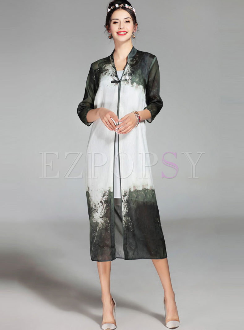 Casual Oversize Print Cardigan Long Coat
