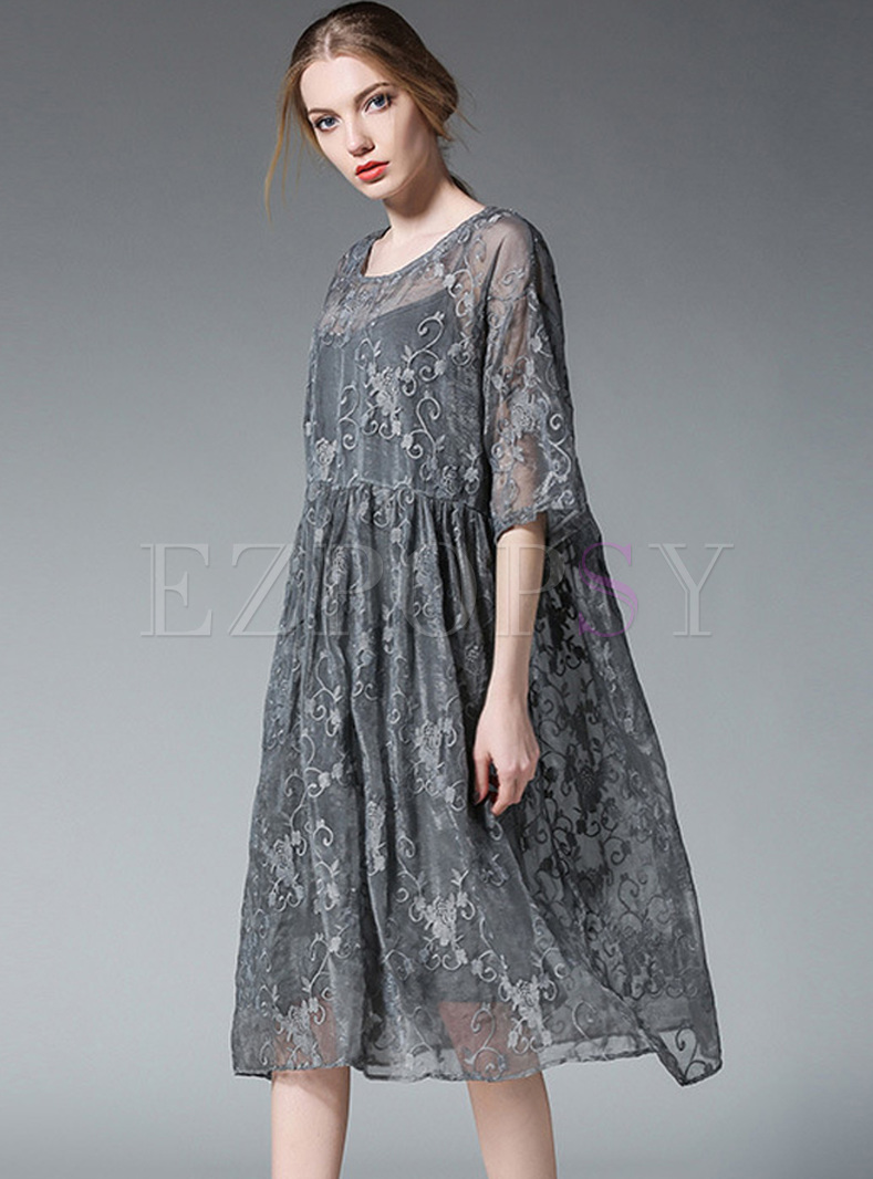 Dresses | Shift Dresses | Vintage Embroidery Big Hem Shift Dress With ...