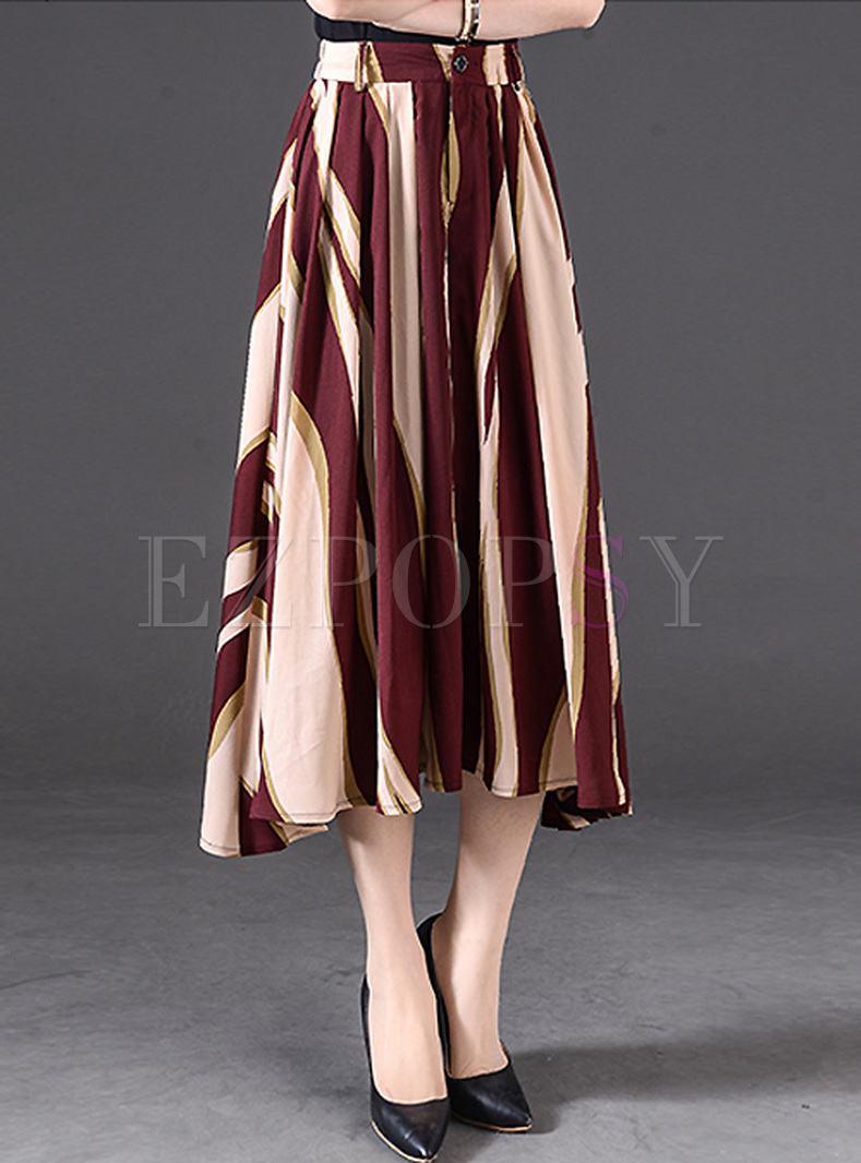Elegant Vertical Stripe High Waist Skirt