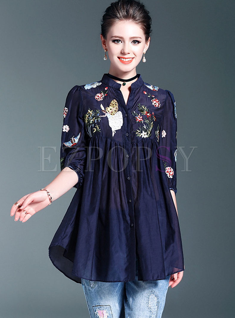 Stylish Half Sleeve Patchwork Embroidery Blouse