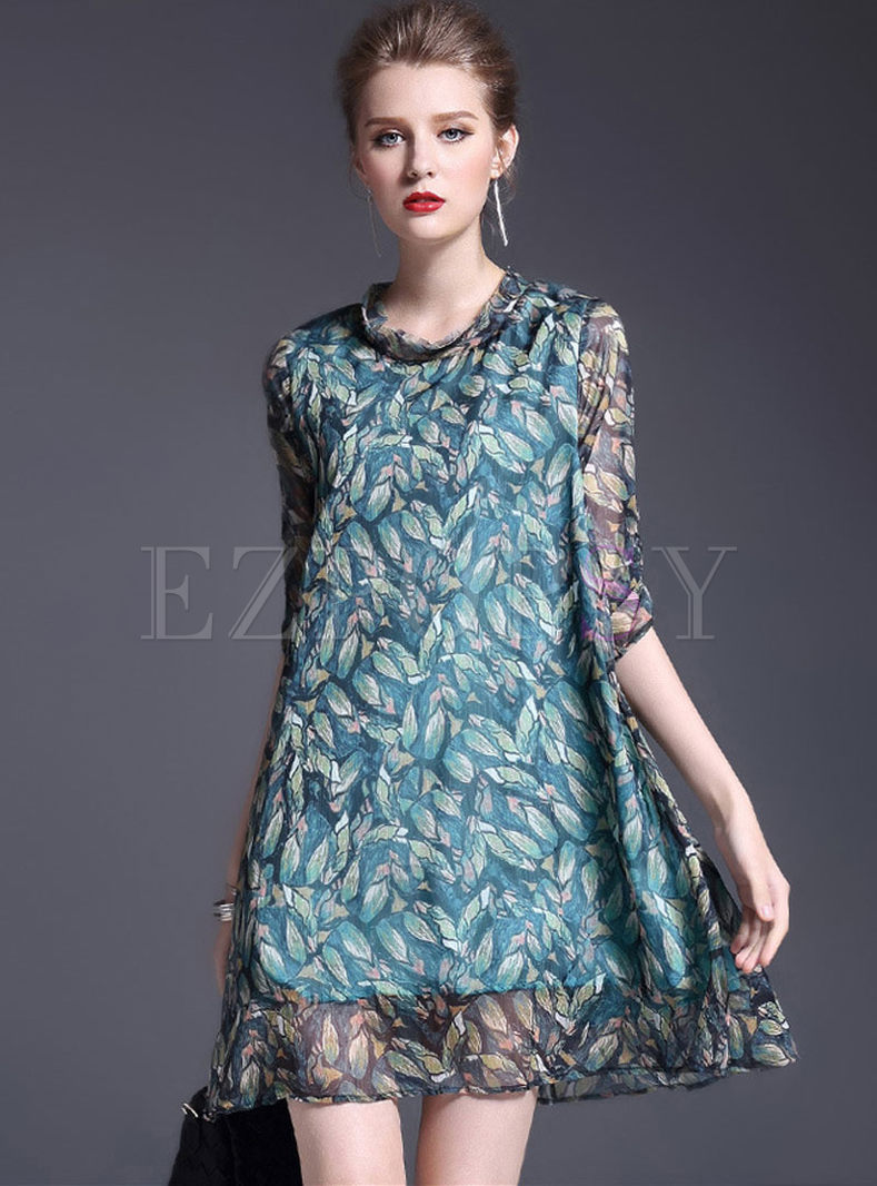 Fashionable 3/4 Sleeve Print Shift Dress