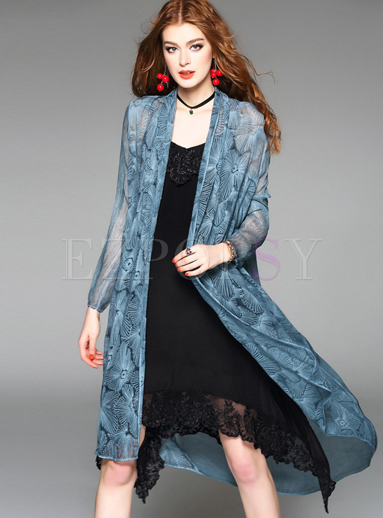 Stylish Embroidery Stitching Pure Color Coat