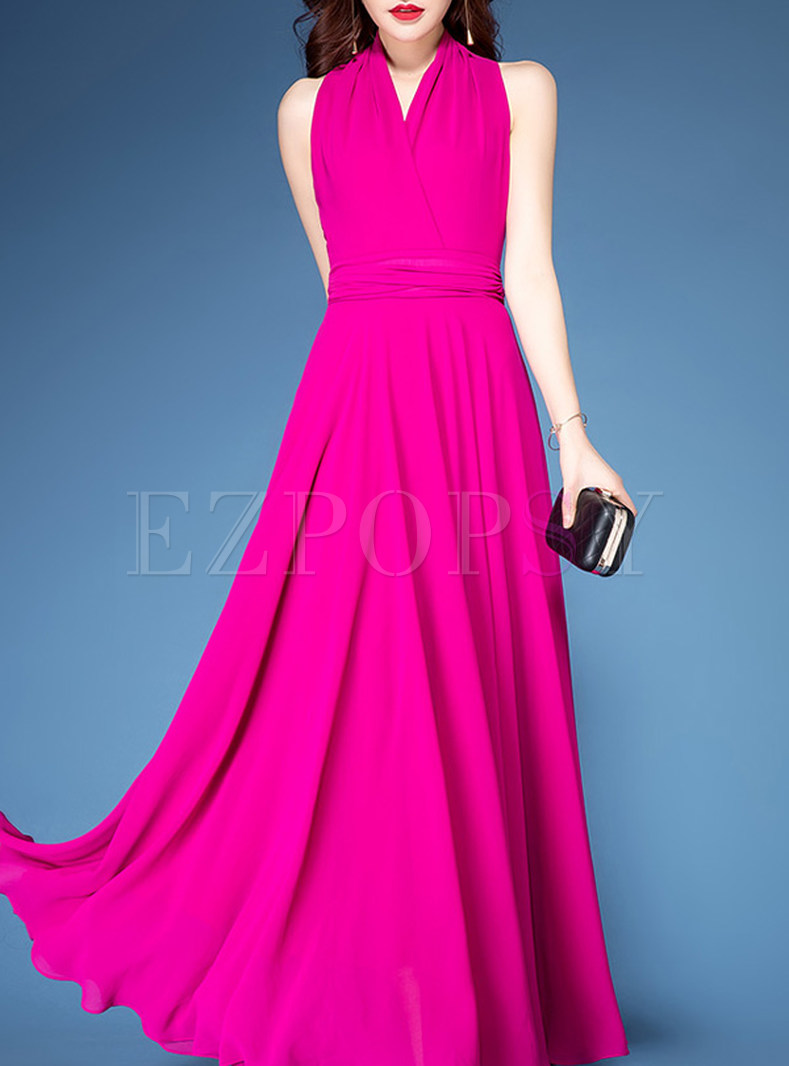 Elegant Pure Color Sleeveless Maxi Dress