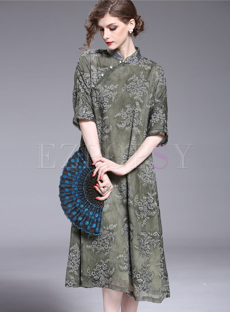 Loose Embroidery Improved Cheongsam Shift Dress