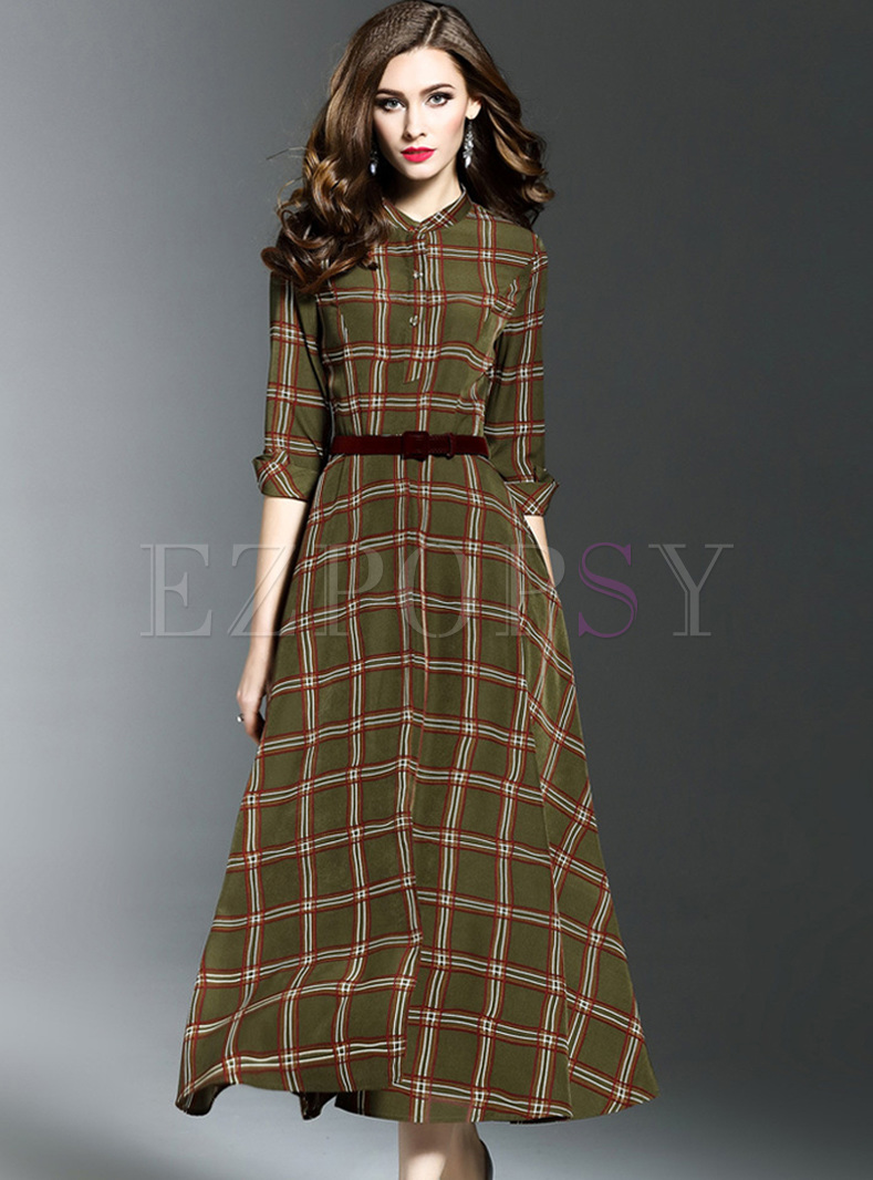 Dresses | Maxi Dresses | Vintage Plaid Print High Waist Maxi Dress