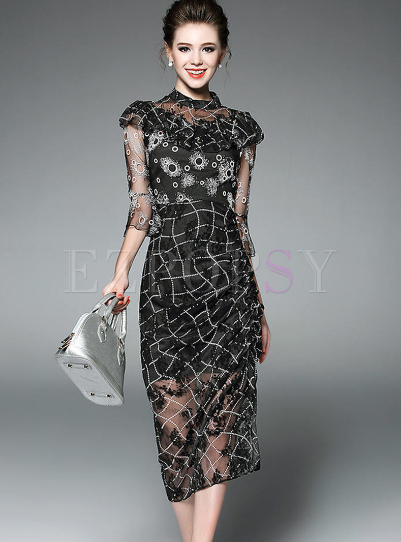 Sexy Print Flare Sleeve Bodycon Dress