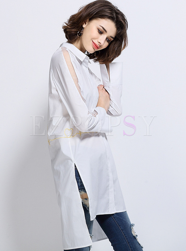 Tops Blouses Sexy Perspective Lapel Asymmetric Blouse 7397