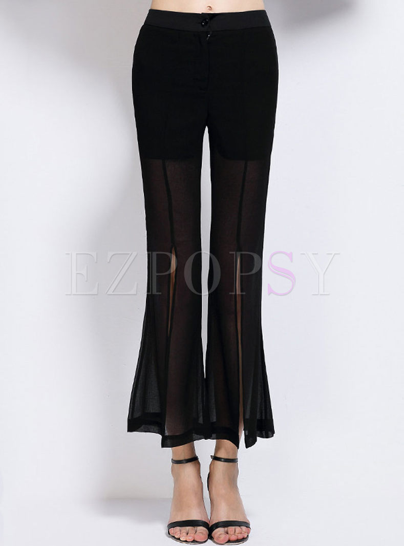 Sexy Pure Color Slit Flare Pants