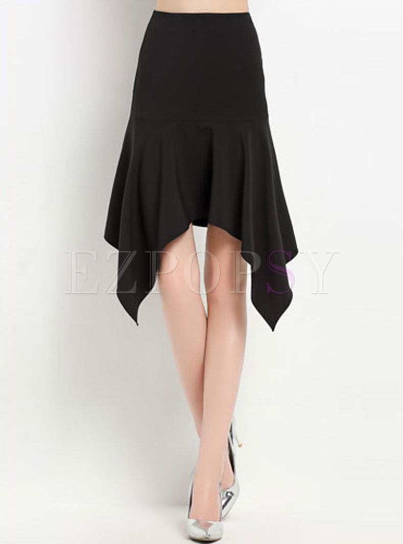 Brief Asymmetry Pure Color Skirt
