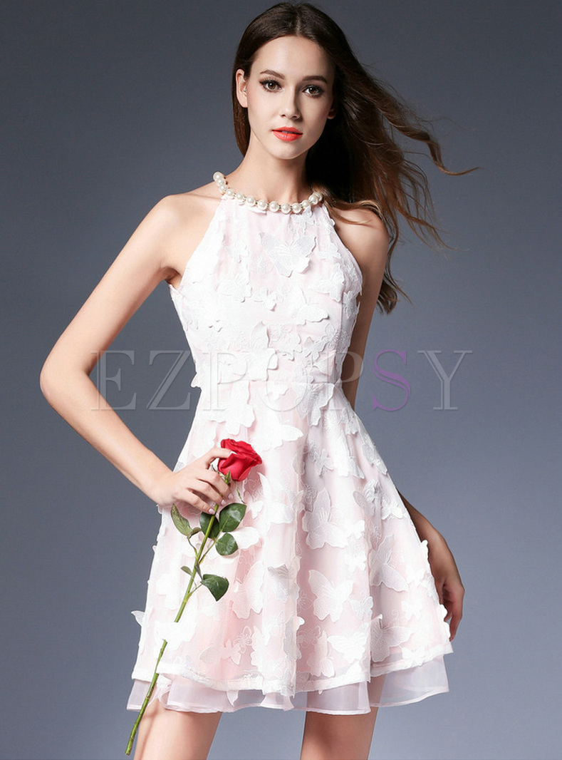 Sweet Stereoscopic Butterfly Patch Skater Dress