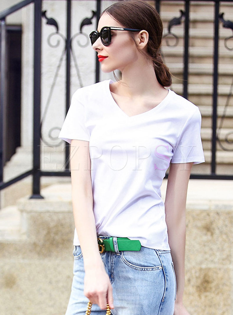 Pure Color Slim Cotton Short Sleeve T-shirt 